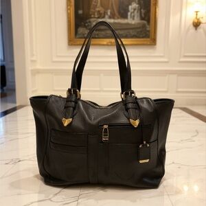 Perlina Elegant NEW Black Leather Tote Bag